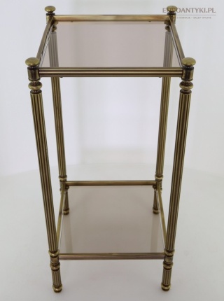 Mosiężny stolik kolumnowy / etażerka vintage – Francja, lata 60. XX wieku