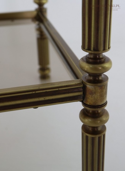 Antyczny stolik z mosiądzu i szkła dymionego stan idealny