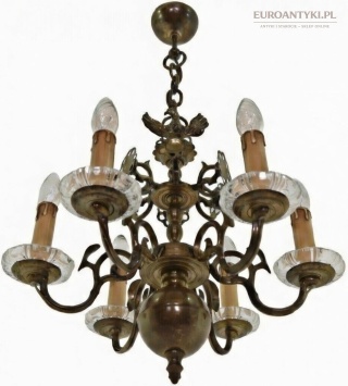 Polski patriotyczny żyrandol mosiężny z orłem – Księstwo Warszawskie oświetlenie z połowy XX wieku