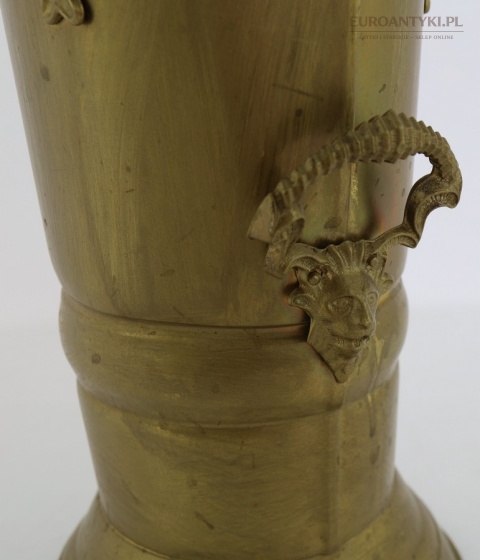 antyczny kosz mosiężny z uchwytem ceramika