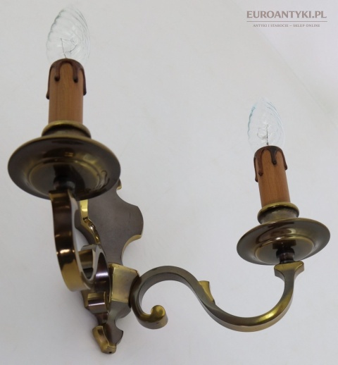 vintage kinkiet mosiężny dwuramienny