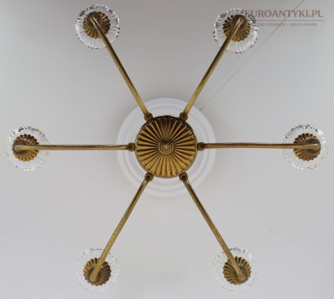 6 ramienny stary żyrandol z mosiądzu