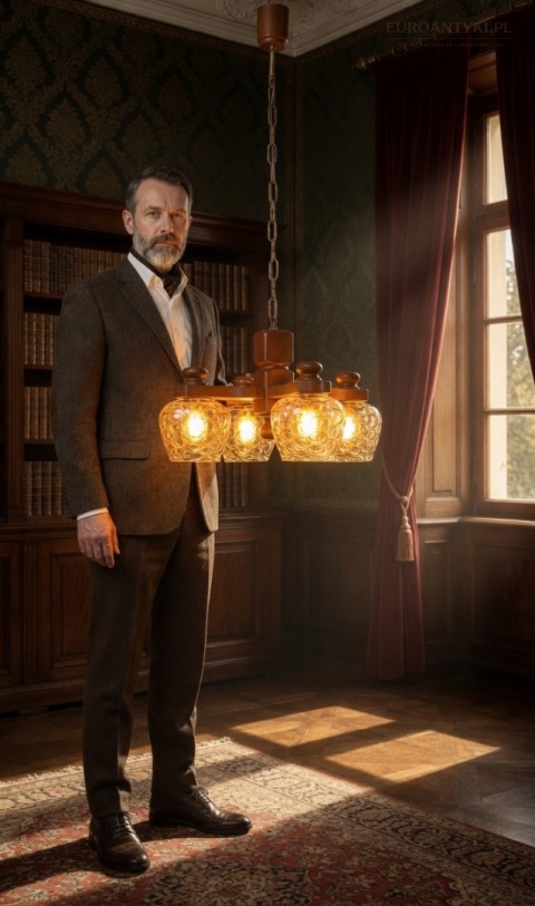 elegancki starodawny drewniany żyrandol