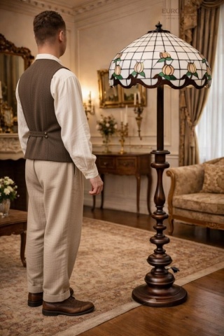 Stylowa antyczna lampa podłogowa TIFFANY – unikatowe oświetlenie vintage do salonu, gabinetu lub holu