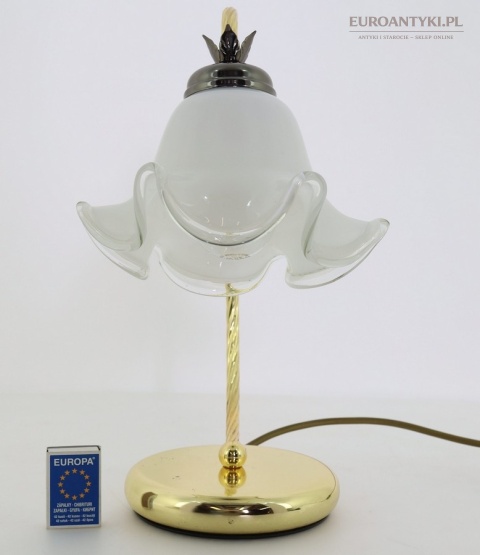 babcina dekoracyjna lampa stołowa mosiądz i szkło
