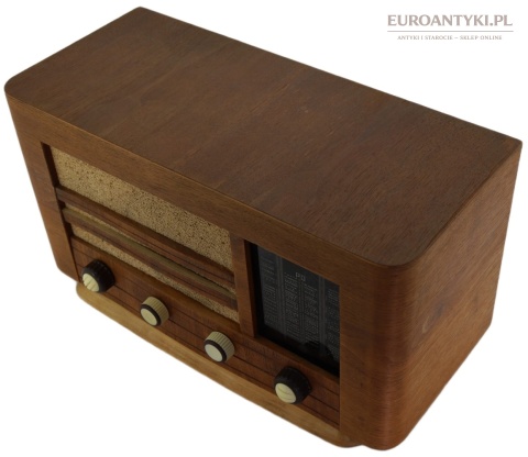 Antyczne radio lampowe vintage Francja ok. 1950 – drewniana skrzynia
