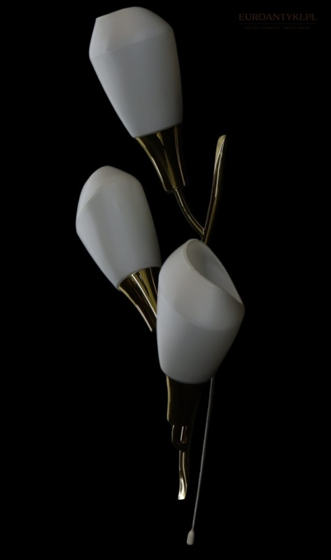 Klasyczny kinkiet mosiężny mid century modern - lampa ścienna w formie kwiatu