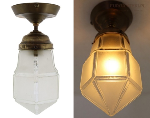 Antyczny plafon mosiężny art déco – mała lampa sufitowa z epoki XX wiek