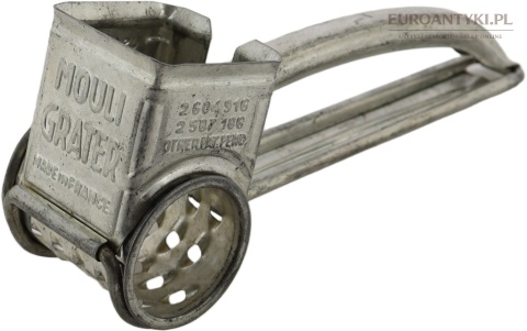 Antyk kuchenny - Francuska tarka obrotowa Mouli Grater vintage – metalowa, patenty USA, lata 50