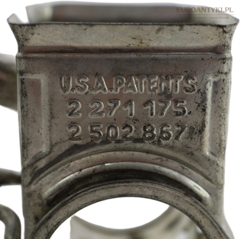 Antyk kuchenny - Francuska tarka obrotowa Mouli Grater vintage – metalowa, patenty USA, lata 50