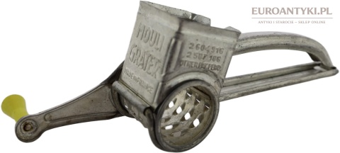 Antyk kuchenny - Francuska tarka obrotowa Mouli Grater vintage – metalowa, patenty USA, lata 50