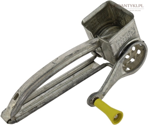 Antyk kuchenny - Francuska tarka obrotowa Mouli Grater vintage – metalowa, patenty USA, lata 50