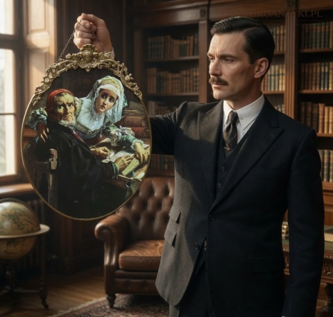 ozdobny obraz owany w mosieżnej ramie
