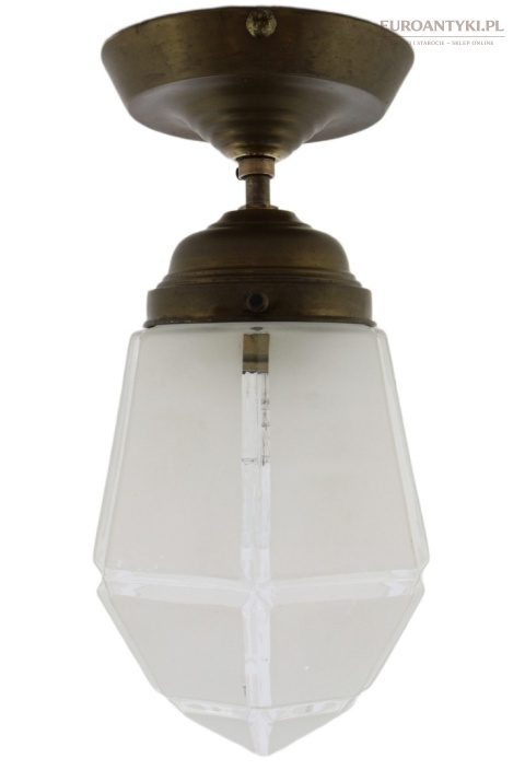 Art Deco - Mały antyczny plafon mosiężny z epoki 1920/30 – oryginalne szkło vintage