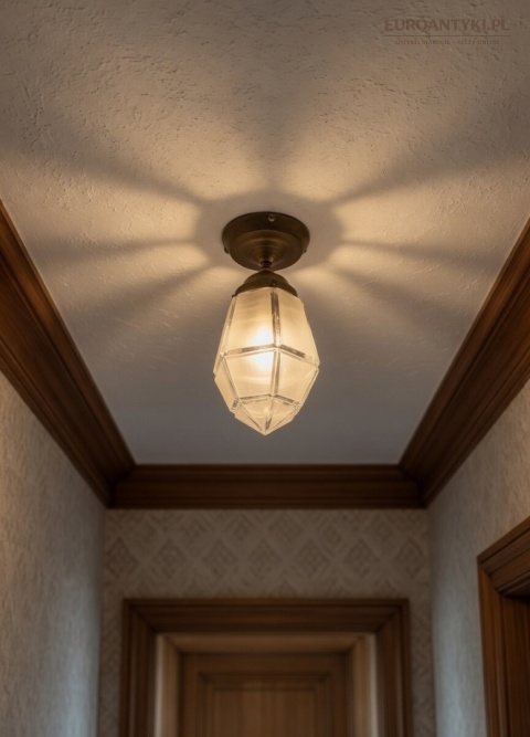 Art Deco - Mały antyczny plafon mosiężny z epoki 1920/30 – oryginalne szkło vintage