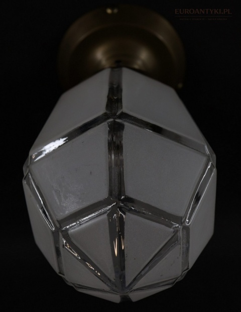 Art Deco - Mały antyczny plafon mosiężny z epoki 1920/30 – oryginalne szkło vintage