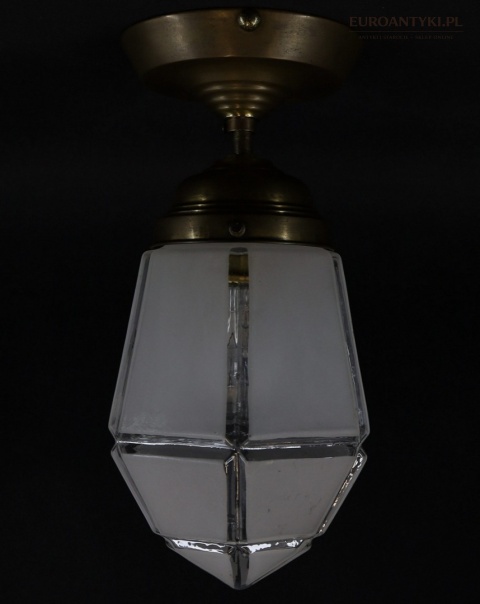 Art Deco - Mały antyczny plafon mosiężny z epoki 1920/30 – oryginalne szkło vintage