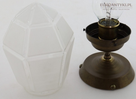 Art Deco - Mały antyczny plafon mosiężny z epoki 1920/30 – oryginalne szkło vintage