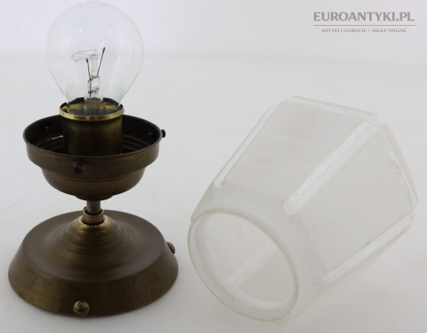 Art Deco - Mały antyczny plafon mosiężny z epoki 1920/30 – oryginalne szkło vintage