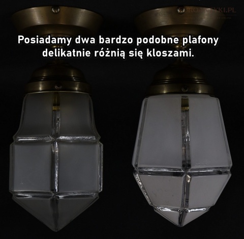 Art Deco - Mały antyczny plafon mosiężny z epoki 1920/30 – oryginalne szkło vintage