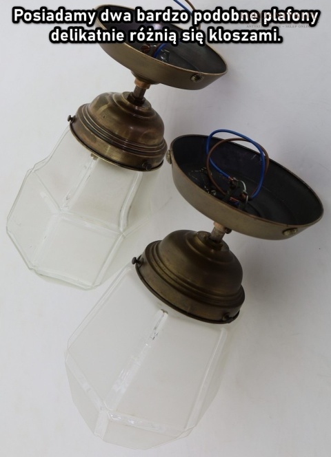 Art Deco - Mały antyczny plafon mosiężny z epoki 1920/30 – oryginalne szkło vintage