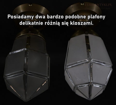 Art Deco - Mały antyczny plafon mosiężny z epoki 1920/30 – oryginalne szkło vintage