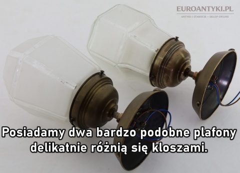Art Deco - Mały antyczny plafon mosiężny z epoki 1920/30 – oryginalne szkło vintage