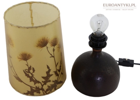 lampka vintage z unikatowym abażurem roślinnym