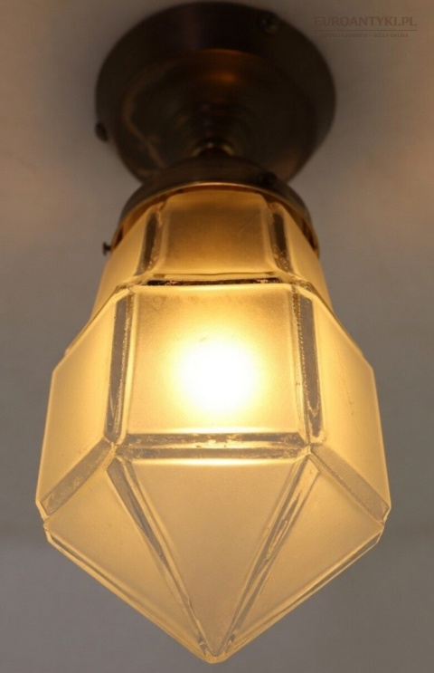 Antyczny plafon mosiężny art déco – mała lampa sufitowa z epoki XX wiek