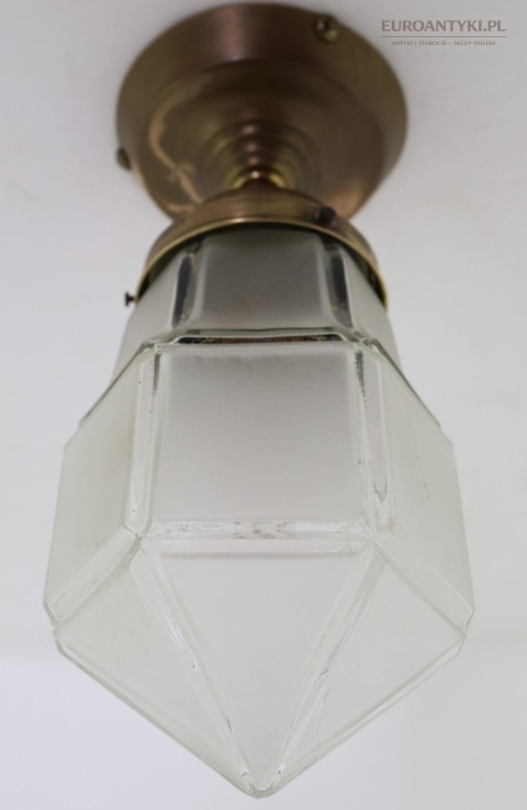 Antyczny plafon mosiężny art déco – mała lampa sufitowa z epoki XX wiek