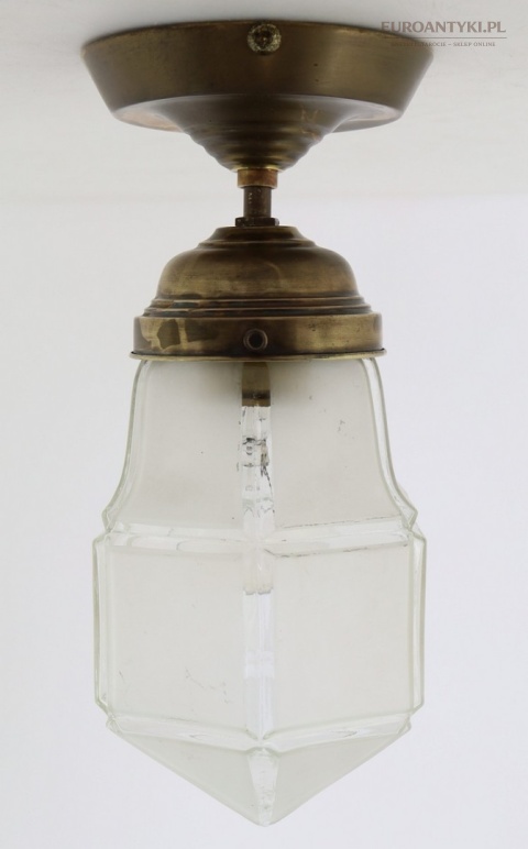 Antyczny plafon mosiężny art déco – mała lampa sufitowa z epoki XX wiek