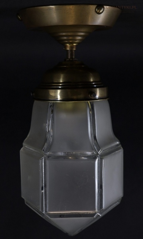 Antyczny plafon mosiężny art déco – mała lampa sufitowa z epoki XX wiek