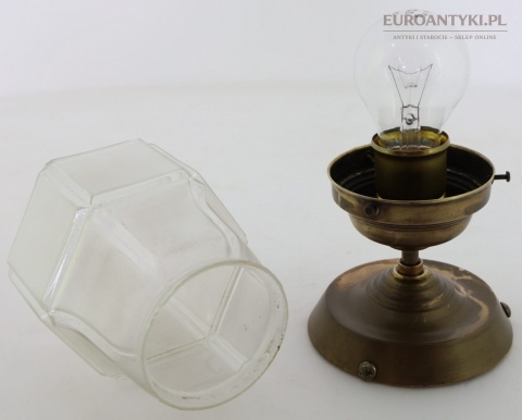 Antyczny plafon mosiężny art déco – mała lampa sufitowa z epoki XX wiek