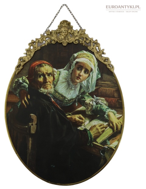 obraz retro lekcja czytania w owalnej ramie