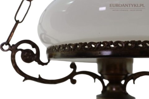 Rustykalna lampa wisząca vintage mosiężna z ceramiką retro