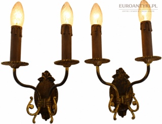 2 zabytkowe kinkiety z brązu. Lampy ścienne retro vintage.