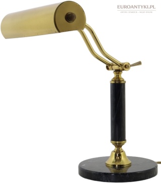 Antyczna lampa bankierska mosiężna z czarnym marmurem vintage
