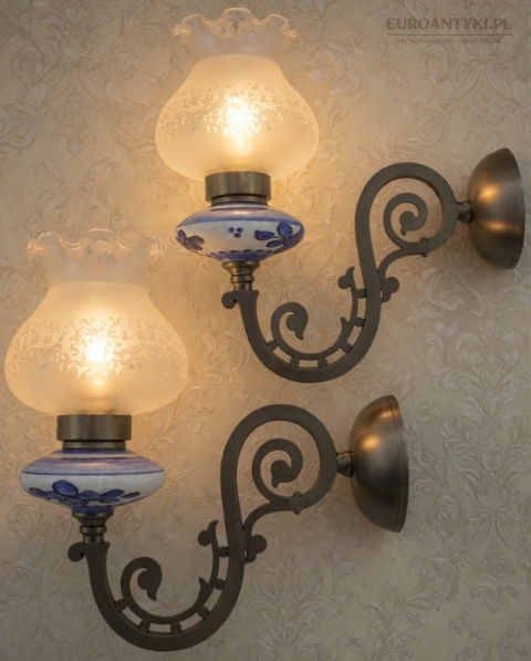 Stylowe srebrne kinkiety prowansalskie vintage szklane klosze XL