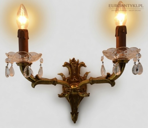 Duży antyczne mosiężny kinkiet w stylu vintage, retro. Lampy antyki.