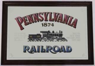 XL! Duży stylowy lustrzeny szyld Pennsylvania Railroad 1874 – dekoracja pub gabinet