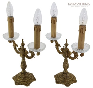 Mosiężne lampy stołowe vintage Francja kryształ mosiądz połowa XX wieku