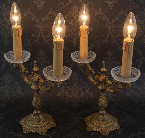 Mosiężne lampy stołowe vintage Francja kryształ mosiądz połowa XX wieku