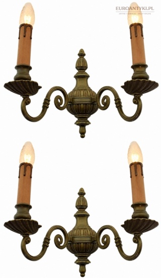 Para secesyjnych kinkietów mosiężnych. Duże lampy ścienne. XL! DUŻE!