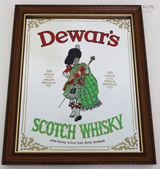 Lustrzany szyld Dewar’s Scotch Whisky na szklanym lustrze vintage Niemcy