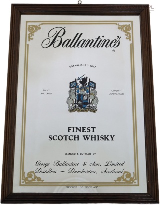 Vintage szyld lustrzany Ballantine's Scotch – reklama szkockiej z lat 60/70