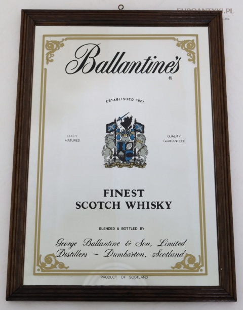 Vintage szyld lustrzany Ballantine's Scotch – reklama szkockiej z lat 60/70