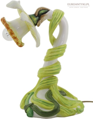 Włoska lampka porcelanowa w stylu secesyjnym – kwiat vintage Art Nouveau