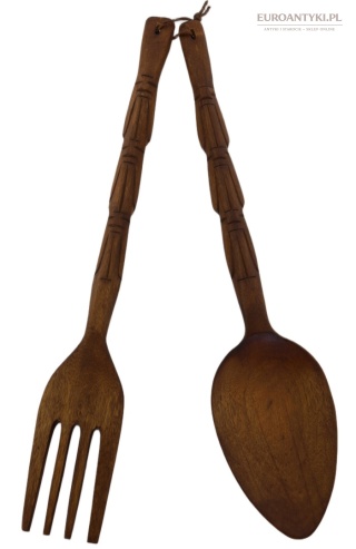 XXL! Duża drewniana łyżka i widelec 69 cm vintage – rustykalna dekoracja ścienna