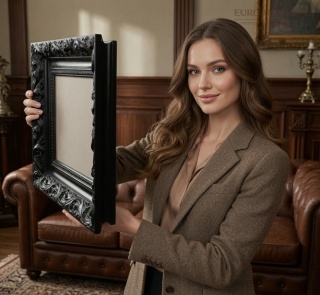 Czarna rama drewniana neobarokowa vintage 40 × 46 cm – relief 3D