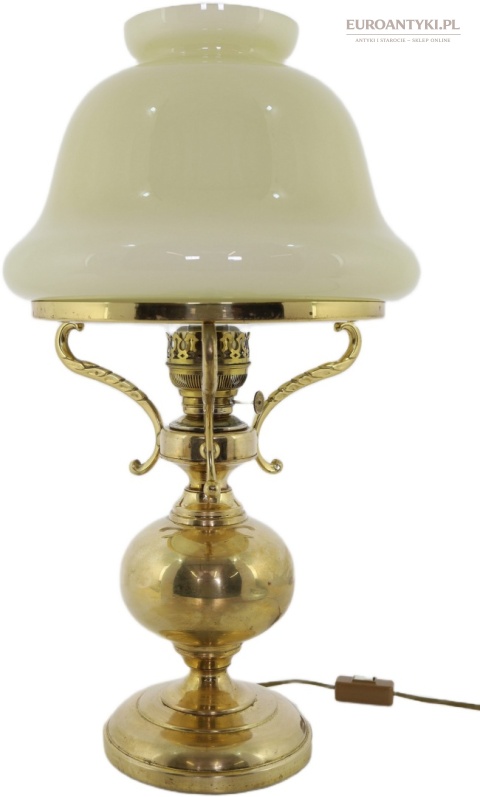 duża antyczna lampa stołowa z mosiądzu